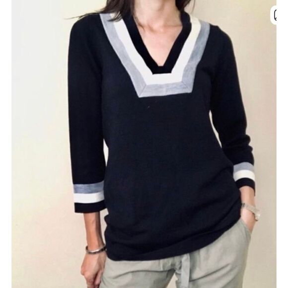 Tory Borch Cicada Merino Wool trim neck tunic sweater xsmall - Picture 2 of 12